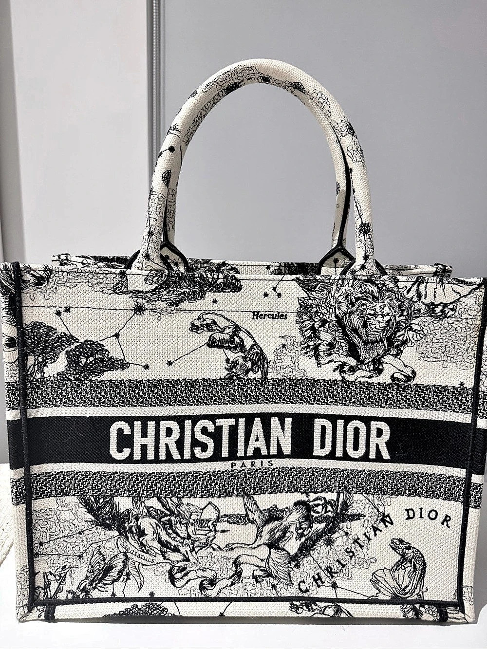 Christian Dior Book Tote Zodiac Toile de Jouy Printed Tote in Cream & Black